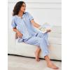 imageFlygo Womens Striped Pajama Sets 2 Piece Cotton Pjs Lounge Set Ruffle Button Down Tops Long Pants Soft Sleepwear with PocketsBlue
