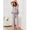 imageFlygo Womens Striped Pajama Sets 2 Piece Cotton Pjs Lounge Set Ruffle Button Down Tops Long Pants Soft Sleepwear with PocketsCoffee