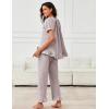 imageFlygo Womens Striped Pajama Sets 2 Piece Cotton Pjs Lounge Set Ruffle Button Down Tops Long Pants Soft Sleepwear with PocketsCoffee