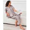 imageFlygo Womens Striped Pajama Sets 2 Piece Cotton Pjs Lounge Set Ruffle Button Down Tops Long Pants Soft Sleepwear with PocketsCoffee