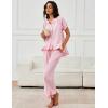 imageFlygo Womens Striped Pajama Sets 2 Piece Cotton Pjs Lounge Set Ruffle Button Down Tops Long Pants Soft Sleepwear with PocketsPink