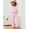 imageFlygo Womens Striped Pajama Sets 2 Piece Cotton Pjs Lounge Set Ruffle Button Down Tops Long Pants Soft Sleepwear with PocketsPink