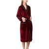 imageFlygo Womens Soft Warm Pleuche Bathrobe Long Couple Pajamas with PocketsWine Red