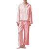 imageFlygo Womens Striped Pajama Sets 2 Piece Cotton Lounge Sets Button Down Top Straight Leg Pants with Pockets Y2K Pjs SleepwearOrangered