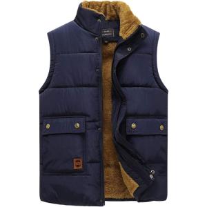 imageFlygo Mens Winter Warm Outdoor Padded Puffer Vest Thick Fleece Lined Sleeveless JacketStyle 04 Navy
