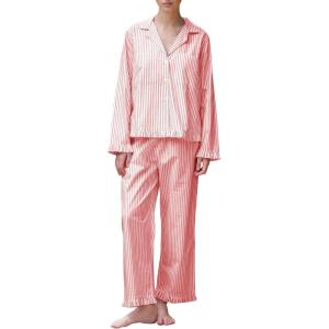 imageFlygo Womens Striped Pajama Sets 2 Piece Cotton Lounge Sets Button Down Top Straight Leg Pants with Pockets Y2K Pjs SleepwearOrangered