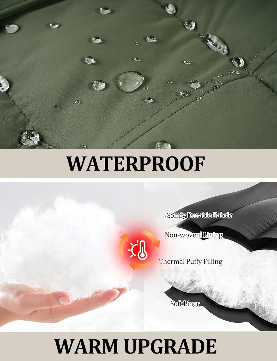 imageFlygo Long Puffer Vest Women Hooded Sleeveless Winter Jacket Button Zip Up Quilted Vest Padded OuterwearArmy Green