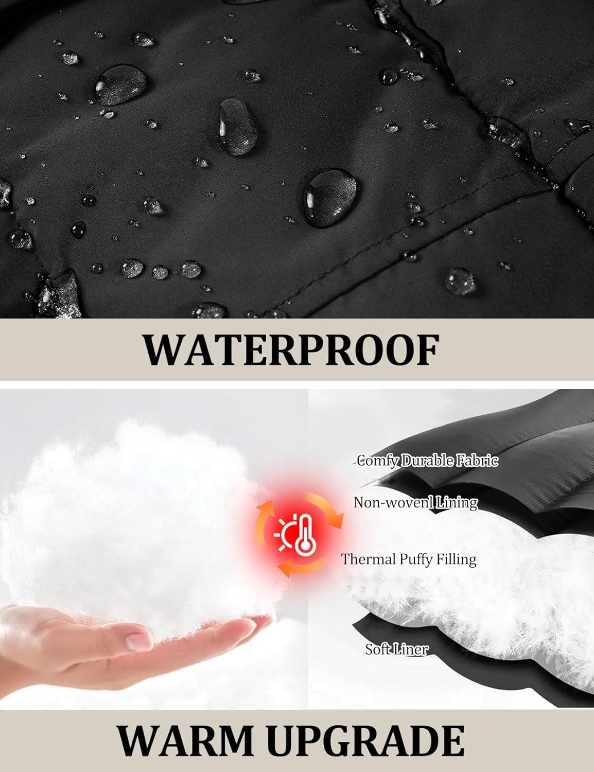 imageFlygo Long Puffer Vest Women Hooded Sleeveless Winter Jacket Button Zip Up Quilted Vest Padded OuterwearBlack