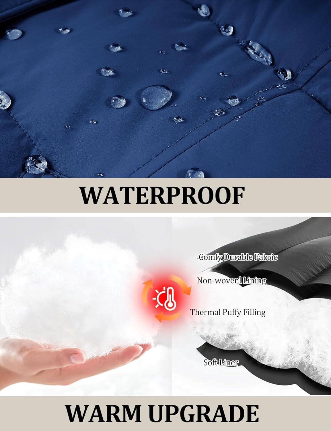 imageFlygo Long Puffer Vest Women Hooded Sleeveless Winter Jacket Button Zip Up Quilted Vest Padded OuterwearBlue