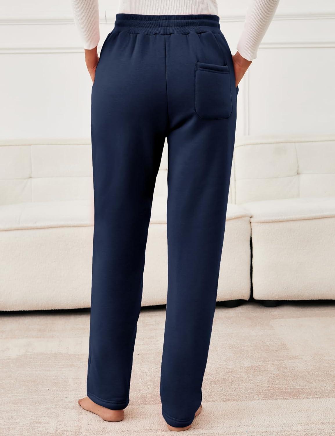 imageFlygo Womens Warm Fleece Pants Sherpa Lined Sweatpants Active Running Joggers PantsNavy