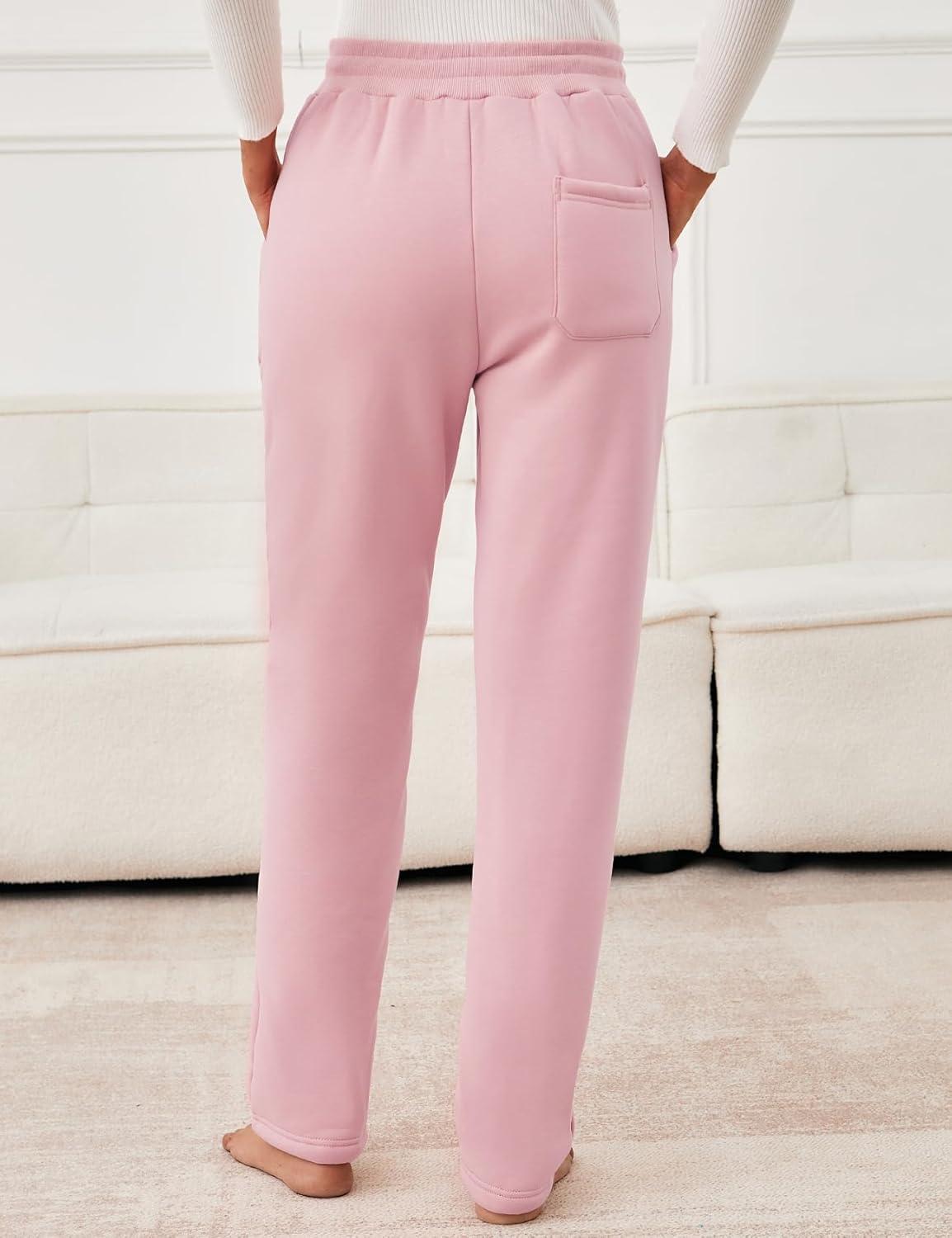 imageFlygo Womens Warm Fleece Pants Sherpa Lined Sweatpants Active Running Joggers PantsPink