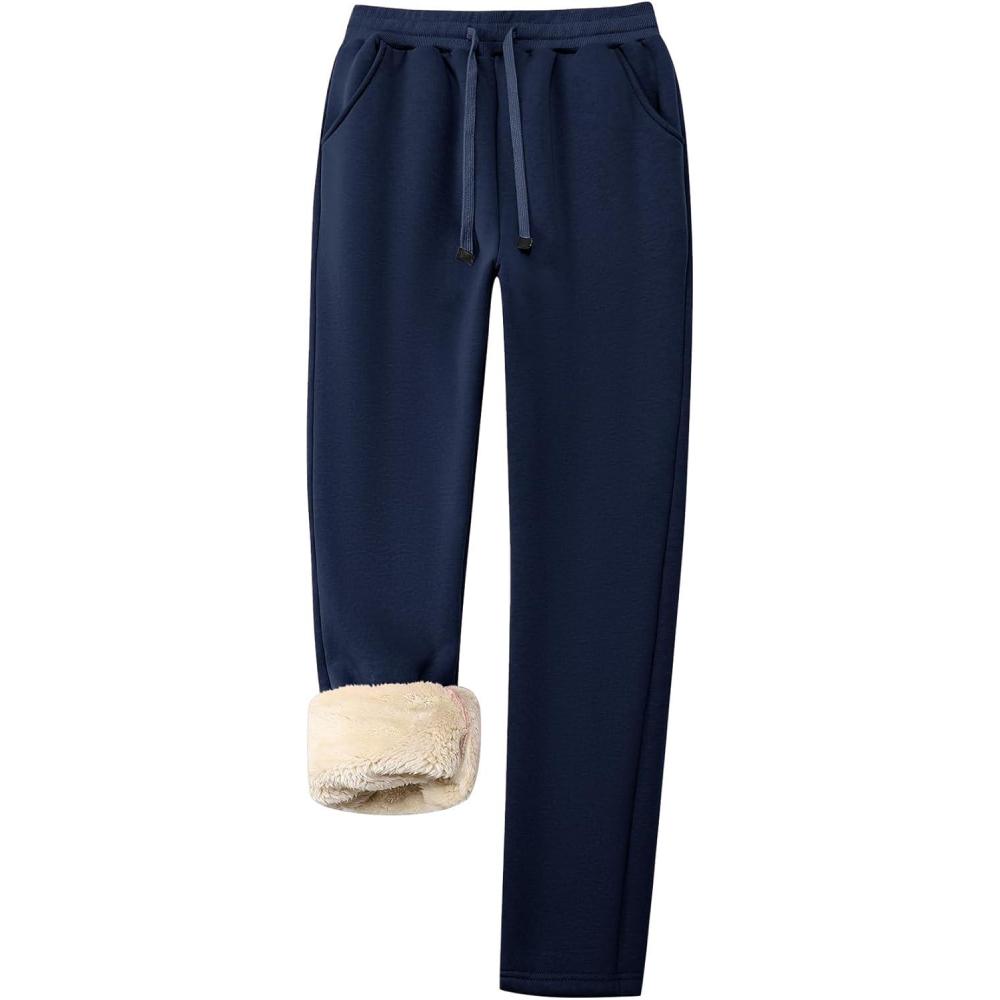imageFlygo Womens Warm Fleece Pants Sherpa Lined Sweatpants Active Running Joggers PantsNavy