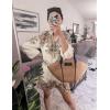 imageFlygo 2 Piece Shirt and Shorts Sets Button Blouse Printing Loose Cotton Linen Elastic Waist Lounge Set OutfitsWhite