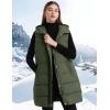 imageFlygo Long Puffer Vest Women Hooded Sleeveless Winter Jacket Button Zip Up Quilted Vest Padded OuterwearArmy Green