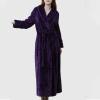 imageFlygo Women Fleece Long Robe Plush Long Bathrobes Soft Warm Sleepwear Pjs Loungewear with PocketsPurpleXL