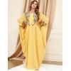 imageFlygo Womens Batwing Floral Embroidery Long Sleeve Oversized Maxi Dress Sleep LoungewearAYellowOne Size