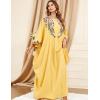 imageFlygo Womens Batwing Floral Embroidery Long Sleeve Oversized Maxi Dress Sleep LoungewearAYellowOne Size