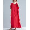 imageFlygo Womens Batwing Short Sleeve Maxi Dress Long Shirt Dresses Oversized Sleep Loungewear One Size Red