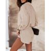 imageFlygo Womens Casual 2 Piece Outfit Button Down Long Sleeve Blouse Top Shorts Lounge SetsApricot