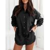 imageFlygo Womens Casual 2 Piece Outfit Button Down Long Sleeve Blouse Top Shorts Lounge SetsBlack