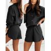 imageFlygo Womens Casual 2 Piece Outfit Button Down Long Sleeve Blouse Top Shorts Lounge SetsBlack