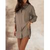 imageFlygo Womens Casual 2 Piece Outfit Button Down Long Sleeve Blouse Top Shorts Lounge SetsDarkkhaki