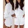 imageFlygo Womens Casual 2 Piece Outfit Button Down Long Sleeve Blouse Top Shorts Lounge SetsWhite