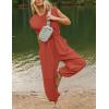 imageFlygo Womens Casual Jumpsuit Crewneck Cap Sleeve Long Wide Leg Pants One Piece Outfits Drawstring Romper with PocketsBrickred