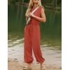 imageFlygo Womens Casual Jumpsuit Crewneck Cap Sleeve Long Wide Leg Pants One Piece Outfits Drawstring Romper with PocketsBrickred