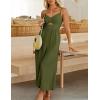 imageFlygo Womens Spaghetti Strap Summer Jumpsuits V Neck Cutout Smocked Wide Leg Rompers with PocketsArmygreen