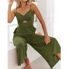 imageFlygo Womens Spaghetti Strap Summer Jumpsuits V Neck Cutout Smocked Wide Leg Rompers with PocketsArmygreen