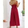 imageFlygo Womens Spaghetti Strap Summer Jumpsuits V Neck Cutout Smocked Wide Leg Rompers with PocketsRed