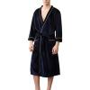 imageFlygo Mens Pleuche Bathrobe Long Nightwear Sleepwear PocketsNavy