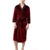 imageFlygo Mens Pleuche Bathrobe Long Nightwear Sleepwear PocketsWine Red