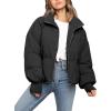 imageFlygo Women Cropped Puffer Jacket Winter Jackets Lightweight Zip Up Stand Collar Quilted CoatsA Black