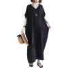 imageFlygo Womens Batwing Short Sleeve Maxi Dress Long Shirt Dresses Oversized Sleep Loungewear One Size Black