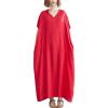 imageFlygo Womens Batwing Short Sleeve Maxi Dress Long Shirt Dresses Oversized Sleep Loungewear One Size Red