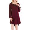 imageFlygo Womens Modal Nightgown Long Sleeve Scoopneck SleepshirtWine Red