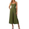 imageFlygo Womens Spaghetti Strap Summer Jumpsuits V Neck Cutout Smocked Wide Leg Rompers with PocketsArmygreen
