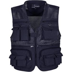 imageFlygo Mens Mesh Quick Dry Outdoor Work Fishing Travel Photo Vest with Multi PocketsNavy