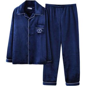 imageFlygo Mens Winter Soft Flannel Full Length Pajama SetStyle 01 Blue