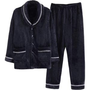 imageFlygo Mens Winter Soft Flannel Full Length Pajama SetStyle 02 Navy