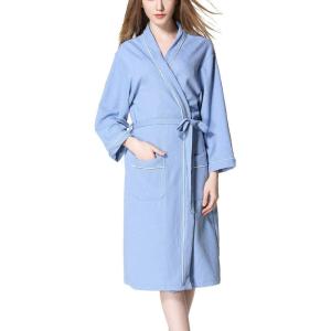 imageFlygo Womens Lightweight Waffle Wave Cotton Loungewear Hotel Spa BathrobeBlue