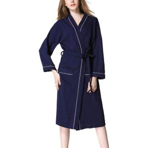 imageFlygo Womens Lightweight Waffle Wave Cotton Loungewear Hotel Spa BathrobeDark Blue
