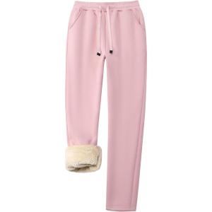 imageFlygo Womens Warm Fleece Pants Sherpa Lined Sweatpants Active Running Joggers PantsPink