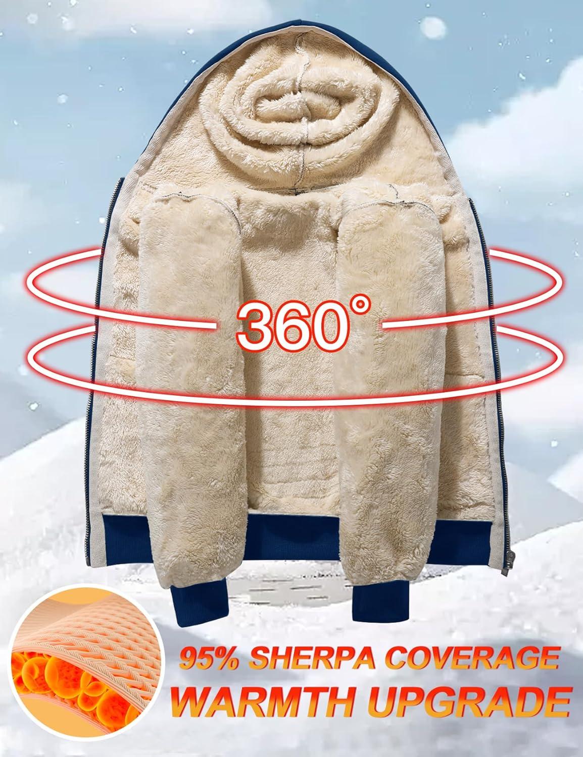 imageFlygo Unisex Boys Girls Fleece Jacket Hoodie Sherpa Lined Zip Up Hooded Sweatshirt Kids Winter JacketsLake Blue