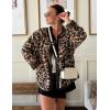 imageFlygo Womens Leopard Fuzzy Fleece Jacket Casual Corduroy Patchwork Long Sleeve Button Down Winter Coat Outerwear with PocketLeopardprint