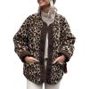imageFlygo Womens Leopard Fuzzy Fleece Jacket Casual Corduroy Patchwork Long Sleeve Button Down Winter Coat Outerwear with PocketLeopardprint