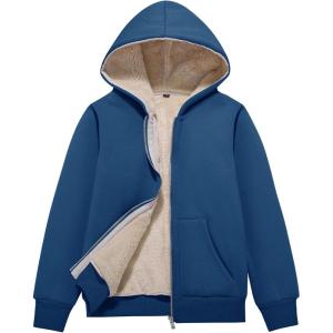 imageFlygo Unisex Boys Girls Fleece Jacket Hoodie Sherpa Lined Zip Up Hooded Sweatshirt Kids Winter JacketsLake Blue