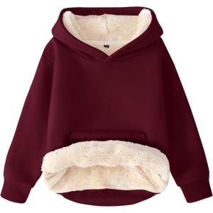 imageFlygo Unisex Boys Girls Fleece Lined Sherpa Hoodie Kids Warm Winter Hoodies Pullover Hooded Sweatshirt Sweater 413YMaroon